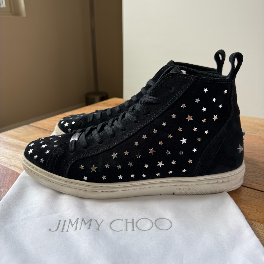 Jimmy Choo Soft Suede w/ flat Star Studs, black/silver size 42 IT